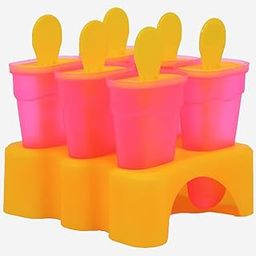 Ice-Cream Maker, Reusable Ice Pop Makers, Homemade Kulfi Maker, Plastic Reusable Ice Pop Molds Kulfi Maker, Ice Cream Maker with Tray Holder, Ice Cream Mold Popsicle with Stand (Set of 6) (Pink)-92