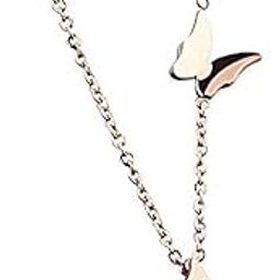 Stylish 18k Rose Gold Plated Double Crystal Butterfly Cubic Zirconia Chain Pendant Chain for Girls (Golden, 10725np)-14