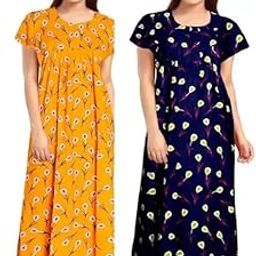 Nighty for Women Cotton Printed Maxi Gown Ankle Length Nighty Night Dress Gown for Women Maxi - Free Size-image-0