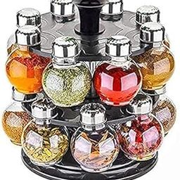 PALAK Multipurpose Plastic Big Revolving Spice Rack 16 in 1 Masala Rack Set Condiment Set Spice Container jar bottle Spice Rack unbreakable (GREY), Tabletop, Tiered Shelf-picture-28