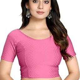 Round Neck Cotton Lycra Fully Stretchable Half Sleeve Readymade Blouse for Women-image-11