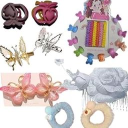 La Belleza Baby Girl Hair Accessory Kit Mini Clutch Butterfly Crow Clips Elastic Rubber Bands And Comb – Gift for Raksha Bandhan or Birthdays-image-17