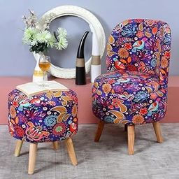 LB TRENDS Sitting Solutions for Home – Wooden Frame Round Ottoman Chair, Soft Cushion Pouffes, Stools Ideal for Living Room, Study & Makeup Table, 32 Inch Height, Chair/Stool Set, Birds-image-101