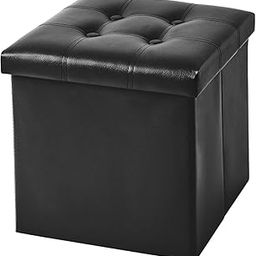 EKANTIK Collapsible Folding Ottoman Footrest Sitting Cum Storage Cube Stool Bag Bedding Organizer38*38 * 38 CM (Black Leather)-image-78