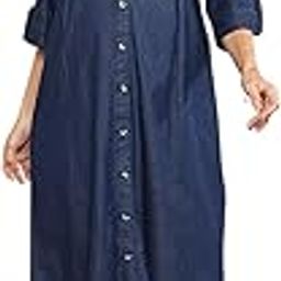 MomToBe Women's Maternity Dress Denim Cotton Feel | Calf Length Pregnancy & Feeding Dress with Zippers | Baby Shower & Nursing Gown for Women-image-114