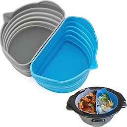 Crock Pot Divider Insert Silicone, Slow Cooker Dividers Silicone Liners Fit 6-8 Qt Crockpots, Reusable BPA Free Leakproof crock pot liner Accessories Cooking Liner for Most Slow Cooker (Gray + Blue)-picture-1