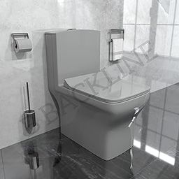 Backline P Trap Commode for Toilet/One Piece Western Toilet with Wash-Down Flush/Ceramic One Piece Commode with Soft Closing Toilet Seat - P Trap Outlet From Wall (Grey Glossy)-image-60