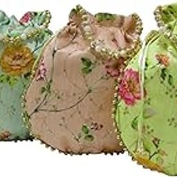Floral Embroidery Potli Bags Royal Batwa Bag Bridal Purse Women handbag Shagun Pouch Return Gifts for Ladies Women Wedding Return Gift Bags Potli Combo-38