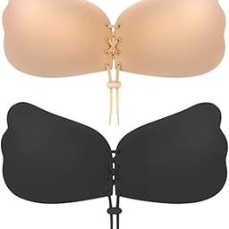 Sticky Push Up Adhesive Invisible Backless Bra Magic Nipple Covers Strapless Bra Beige-Black-58