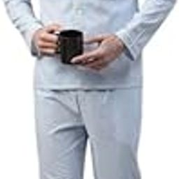 Striped Lapel Collar Long Sleeves Cotton Relaxed Fit Night Suit-image-1