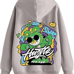 Cotton Fleece Oversized Fit Black, Grey, Green, Blue & Orange Cool & Latest Aesthetic Hustle Monster Graphic Printed Full Sleeve Hoodie for Men-image-30