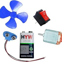 Vincentvolt Combo of 5 in One DIY Project Equipments 3volts Motor, Rocker Switch, 9volts Battery With Connector and Propeller-3