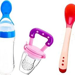 Manan Shopee Baby Feeding Set All in One 1- Baby Food Fruit Nibbler 1- Baby Food Feeder 1- Baby Heat Sensor Feeding Spoon (Multicolor7)-11