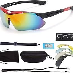 Proberos® Polarized Sports Sunglasses, Non-polarized Sunglasses Anti Glare Riding Sunglasses for Driving with 5 Interchangeable Lenses &box, Riding, UV Protection Sports Sunglasses for Men Women-17