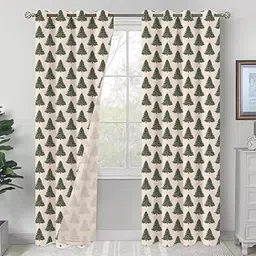 Tree Pattern Blackout Curtains, Grommet Top Door Panels with Tree Design, Beige and Green, 2 Panels, 7 Feet (N)-image-55