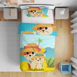 Home Plus Studio Cotton Reversible Dohar Beach Cat Printed Tween Size & One Pillow Cover Kids Blanket | Soft Light-Weight Bed Blanket 4-12 Years Kids (136 Cm x 190 Cm)-image-38
