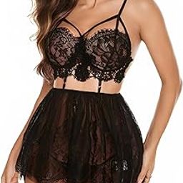 Women’s Sheer lace Floral Design with Adjustable Strap Mesh Chemise Lingerie Set Strappy Exotic Nightwear with Thong Panty Anniversary Night Suit for Bridal’s-image-49