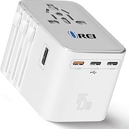 OREI 45Watt Universal Charger Adapter | 3X USBC-2XUSB A | 6-in-1 International Travel Adapter|Universal Travel Adapter Compatible W/Type C, A, G, I-15
