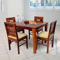 THE FURNITURE EMPORIUM Sheesham Wood 4 Seater Dining Table Sets for Dining Room | Solid Wood Dining Table with 4 Cushion Chairs for Hotels | Dining Room Sets Furniture for Hotels (Honey Finish)-image-53
