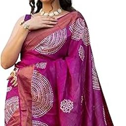 Women's Tussar Silk Saree in Multicolor, featuring Ethnic Motifs, with Blouse Piece, Elegant Traditional Drape for Occasions and Ceremonies-48