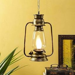 Improvhome Indoor/Outdoor Pendant Metal Hanging Lantern, 1-Light Exterior Hanging Lantern for Porch Entrance, Black Finish with Clear Glass (Golden)-image-30