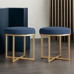 JUMBO CRAFTS Ottoman Pouffes for Sitting/Room Decor - Set of 2 Puffy Stools and Footstools - Ottoman Stool for Living Room Furniture with Storage Round Ottoman-Blue-image-94