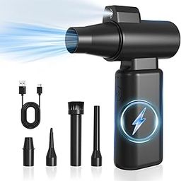 Compressed Air Duster, 3 Gear Mini Adjustable Electric Air Duster with LED Light, Air Duster for Computer Keyboard Electric Devices Cleaning, Black-14