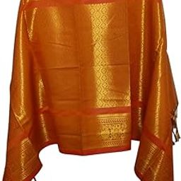 Perfect Double jari Diamond design Orange Shawls (Orange)-image-36