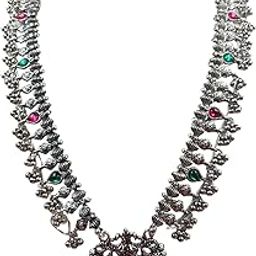 Maharashtrian Marathi Silver Oxide Kolhapuri Saaj Long Necklace for Women (Silver)-image-51