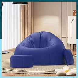 BiggieBean Bag with Beans Filled XXXXL Bean Bag Comfy Originals - Bean Bag with Cushion and Footrest - Official : ComfyNova Range - Comfort Level : Basic - (Matching Cushion Round : Blue)-picture-23