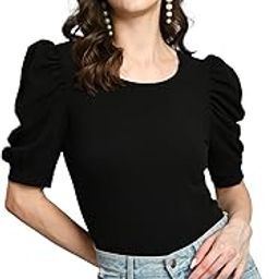 Plain Round Neck Cotton Knit Regular Top for Women (115_Black)-image-37