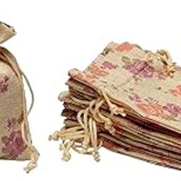 LifeKrafts Linen Pouches Christmas & Party Gift Bag,Gifts Bags for Return Gifts Bags,Size-4 * 6 inches(10x15 cms) Purple Floral Pack of 10.-13
