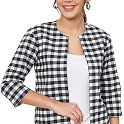 Cotton Fabric Black-White checkered | Casual| Full Sleeves Summer Jacket For Women-image-24