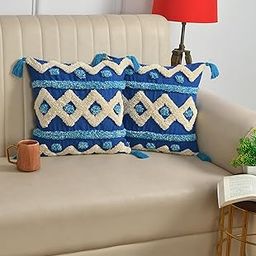 TINDLER KNOTS Cotton Boho 16 X 16 Inch Square Decorative Embroidered Cushion Cover for Bedroom Living Room Indoor Outdoor Sofa, Designer Pillow Cover for Home Décor (Design 38)-image-4