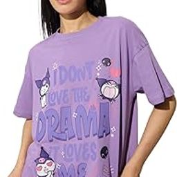 the souled store Hello Kitty: Drama Queen Women and Girls Short Sleeves Round Neck Purple Graphic Printed Cotton Oversized T-Shirts-picture-17