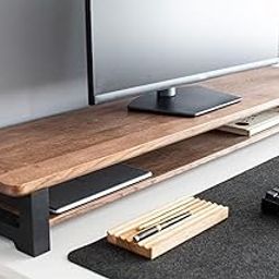carpentray Store 66cm Long Wooden Monitor Stand with Storage Organizer for Desk, Tables, Office, Home, Studio, Study Table | Desktop Ergonomic Monitor Stand Riser 66x20x11cm (Black Legs)-14