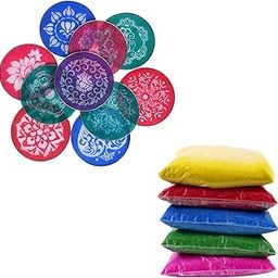 Ascension ® Design Diwali Floor Rangoli Art 5 Multicolour Rangoli Powder 80g Each Pack with 4" 10 Stencils Ceramic Colours Rangoli Colours Rangoli Making Kit for Navratri Pongal Pooja Mandir-picture-12