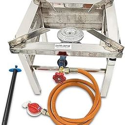 Amaru Single Burner Stainless Steel Square Chulha Canteen Bhatti Commercial Gas Stove - Silver, Manual With All Medium (Large-14x14x10.5)-image-7