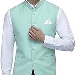 Sleeveless Nehru Jacket with Mandarin Collar Waistcoat for Men (Light Blue)-9