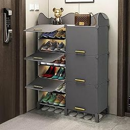 Oumffy 𝟏𝟐 𝐒𝐡𝐞𝐥𝐟 DIY Shoe Rack Box Organizer | Multi-Purpose Plastic Shoe Rack for Home | Home Storage Shoe Rack with Door for Entryway, Chappal Slipper Sandals Shoe Stand【Grey, 12-Shelf-6-Door】-16