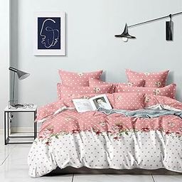 PRISCILLA 200 GSM Cotton 400 TC Printed Double Bed Reversible AC Comforter with Matching Bedsheet and 2 Pillow Covers - All Seasons Lightweight for All Weather/Season - 90x100 Inches, Design5-22