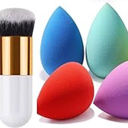 FIRST BEAUTY 2 Foundation Makeup Brush With 5 Pcs Set Makeup Sponge, Latex-Free Beauty Sponge for Blending, Makeup Sponges for Foundation Liquid Cream and Powder. Blender for Enhanced Make Up Application (Multicolor)-image-69