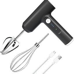 LHBD Cordless Hand Mixer- Electric Whisk USB Rechargeable Handheld Electric Mixing with 3 Speed Self-Control,304 Stainless Steel Egg Beaters &Balloon Whisk for Baking,Pancakes(black)-picture-12