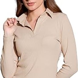 Beige Rib Polo Neck Top-image-29