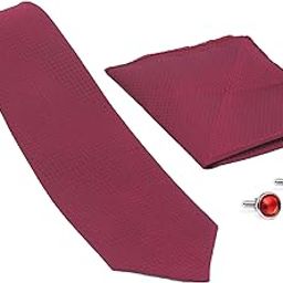Maroon Self Italian Silk Tie, Pocket Square & Matching Cufflink Gift Set for Men – 2.75" Slim Necktie, 10x10 Handkerchief, Brass Cufflinks – Elegant Formal Accessories in Wooden Gift Box-image-84