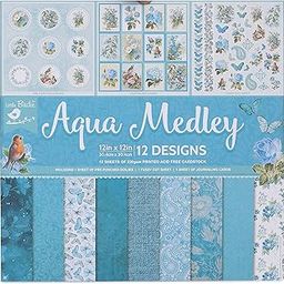 Little Birdie Printed Pattern Design Paper Pack for Art & Craft Aqua Medley, 12x12 Inch, 12 Sheets, 12 Designs | Acid-Free Cardstock for Scrapbooking, Journaling, Greeting Card Making and DIY Projects-0