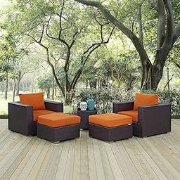 BRISHI 5 Pieces Patio Furniture Set Outdoor Sofa and Ottoman Set with Cushions & Center Table || Balcony Sofa || Wicker Rattan Garden Sofa Set (Brown & Orange)-image-90