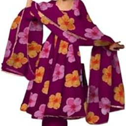 Floral Print Black Anarkali Kurta Set with Bottomwear & Dupatta-image-97