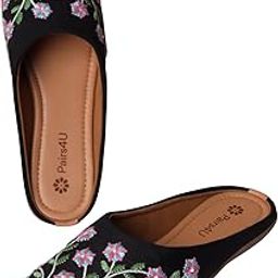 Women's Mojari Jutti Ethnic Punjabi Juttis Traditional Flat Embroidered Canvas Fancy Bellies Comfortable Sole for Womens & Girls-image-62