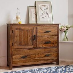 DOKRI Solid Sheesham Wooden Storage Cabinet with 3 Drawer and 1 Door Storage for Living Room Bedroom, Hall, Kitchen, Home Office - (Natural Honey Finish)-16